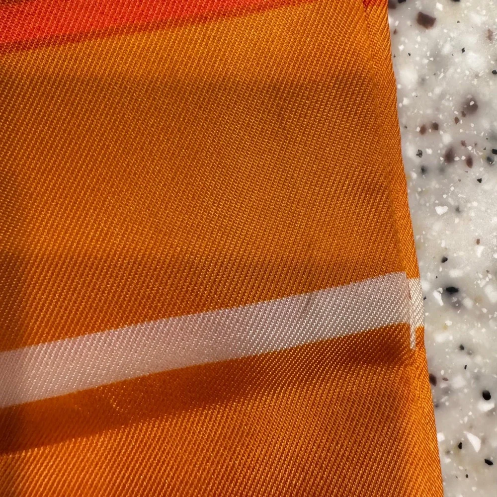 Vintage Japanese Obi Orange‎ Stripe Acetate Scarf with Floral Medallion 70x5.5
